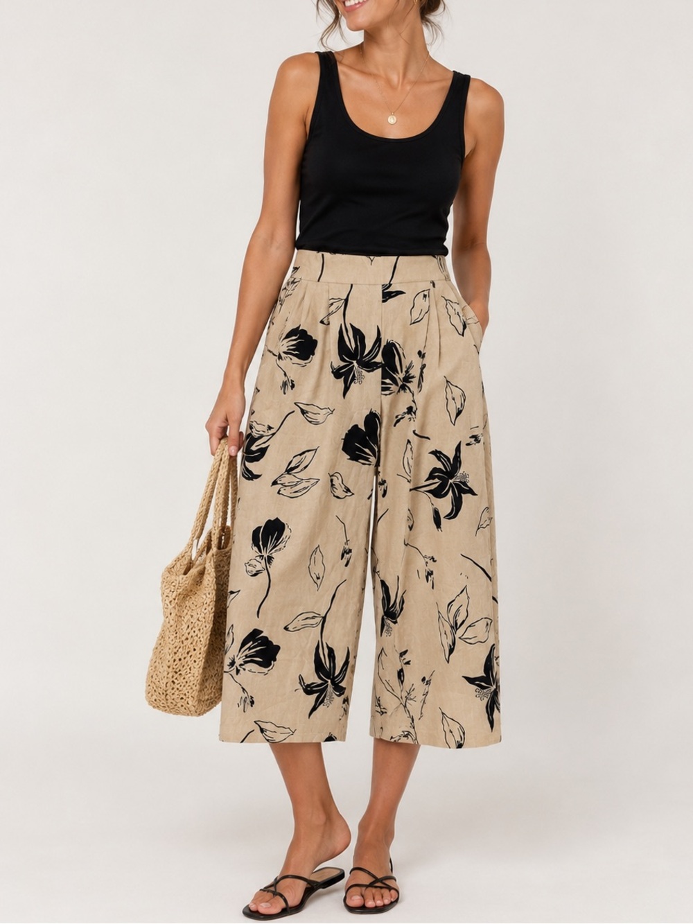 Ophelia Roe Linen Blend Floral pants Women’s 1X Elastic Waist